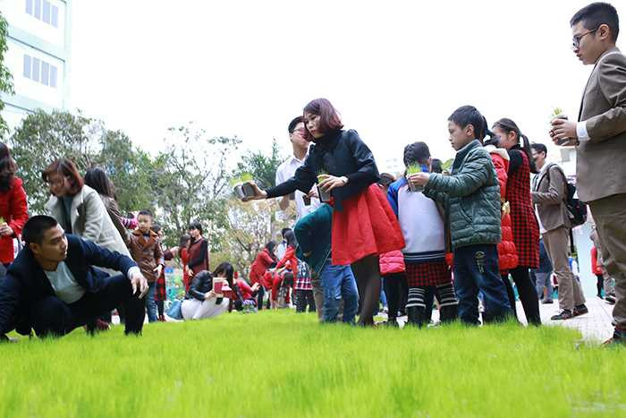 Học sinh Hà Thành xếp hình bản đồ Việt Nam bằng hơn 10.000 chậu mạ non