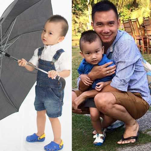 Bé Bắp - ảnh trái bị sử dụng trong tin đồn thất thiệt và ảnh phải chụp cùng bố ruột