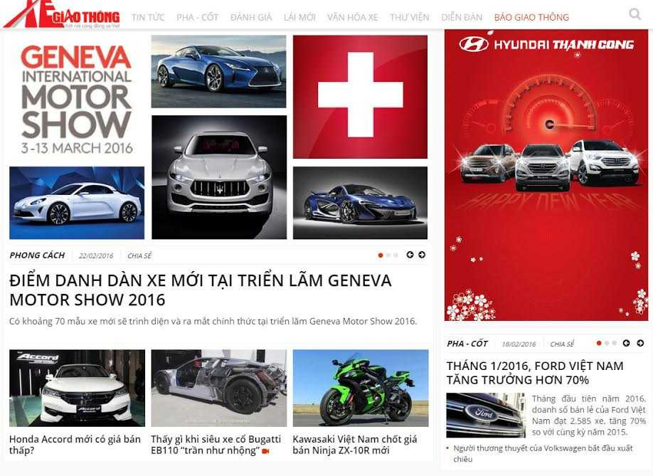 Giao diện trang chủ trang xe giao thông