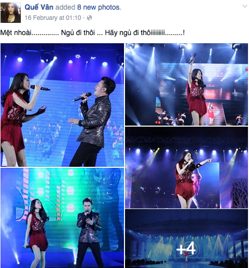 Quế Vân liên tục chia sẻ hình ảnh đi hát trên trang cá nhân.