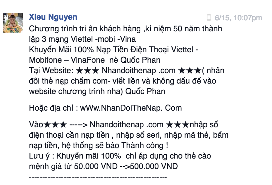 Tin nhắn lừa khuyến mãi siêu khủng 