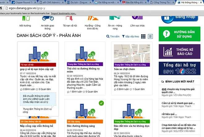 Người dân phản ánh nhiều vấn đề bức xúc đến lãnh đạo TP Đà Nẵng qua ứng dụng Góp ý.