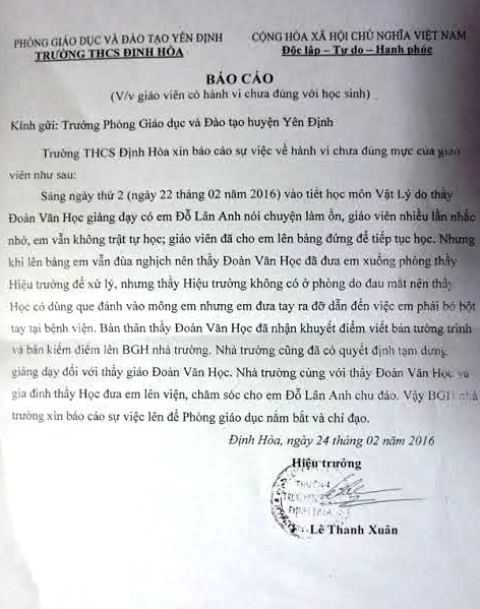 Thầy giáo đánh học sinh