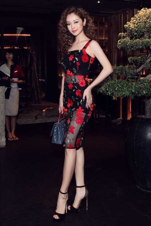Hoa hậu Jennifer Phạm diện đầm lưới xuyên thấu.