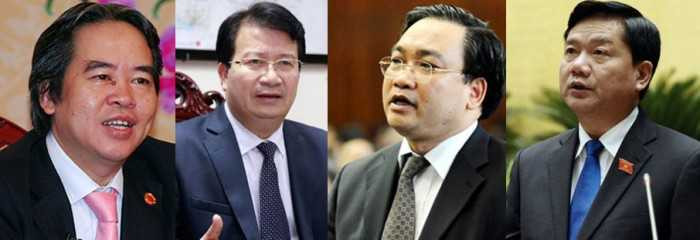 Từ trái qua: Thống đốc NHNN Nguyễn Văn Bình, Bộ trưởng Xây dựng Trịnh Đình Dũng, Bí thư Thành ủy Hà Nội Hoàng Trung Hải, Bí thư Thành ủy TP HCM Đinh La Thăng.