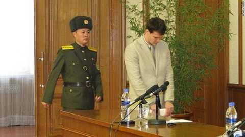 Otto Warmbier tại buổi họp báo sáng 29-2 – Ảnh: DPRK Otto Warmbier tại buổi họp báo sáng 29-2 – Ảnh: DPRK