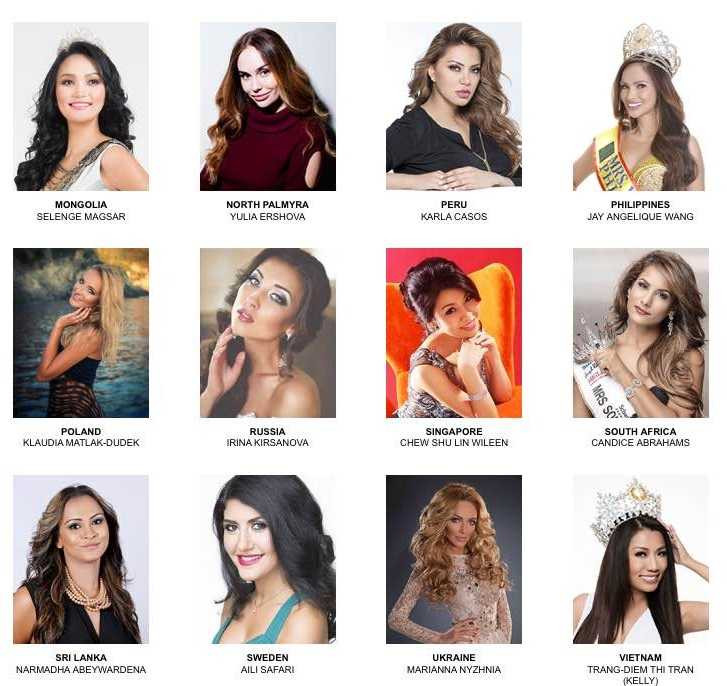 Hình ảnh của Kelly Trang Trần trên trang web chính thức của cuộc thi Mrs World 2016 