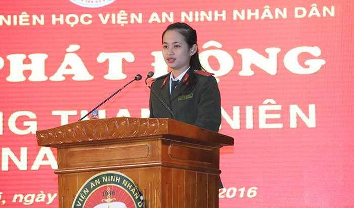 Đại diện Học viên phát biểu hưởng ứng Tháng thanh niên