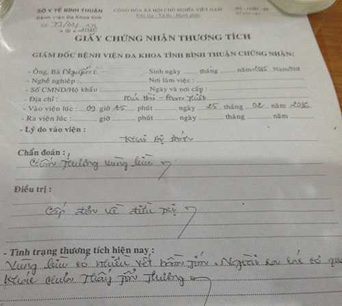 Giấy chứng nhận thương tích vùng kín của cháu Q.