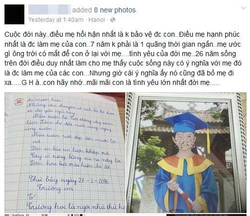 Chị Thi tâm sự về con gái trên trang cá nhân (Ảnh chụp màn hình)