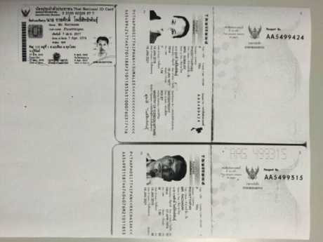 Ảnh chụp hộ chiếu của 2 vợ chồng người Thái Lan mang theo súng