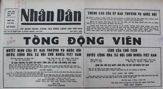 Quyết định tổng động viên của Ủy ban thường vụ Quốc hội và Lệnh tổng động viên của Chủ tịch nước được đăng trên báo Nhân Dân ra ngày 6-3-1979