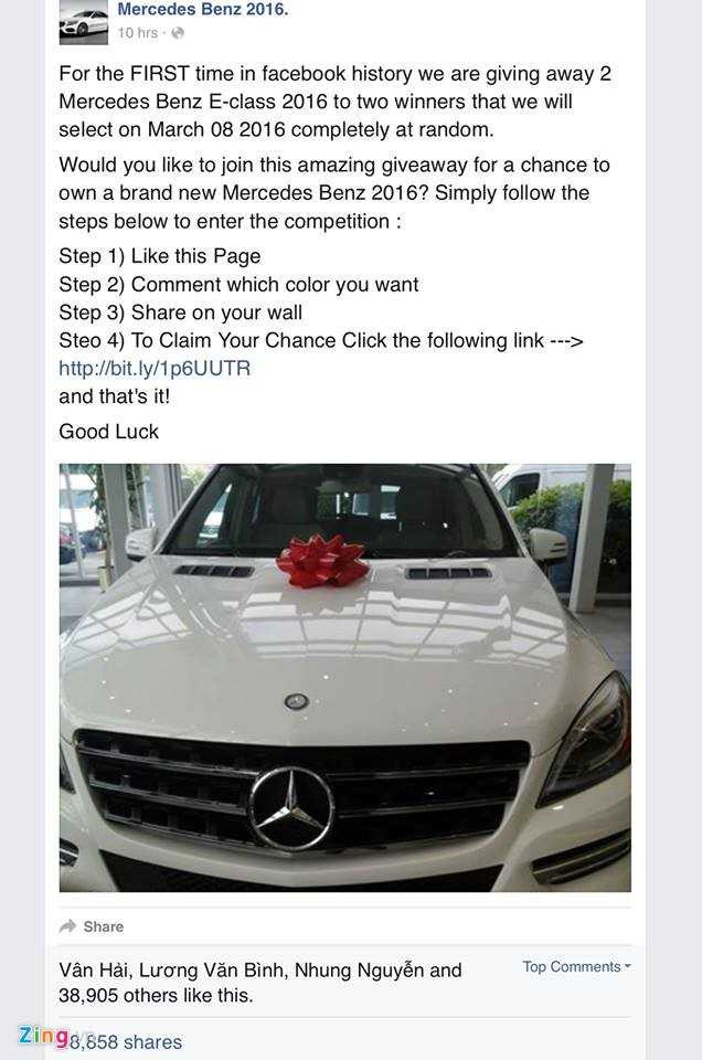 Hàng chục nghìn người bị lừa trúng xe Mercedes trên Facebook
