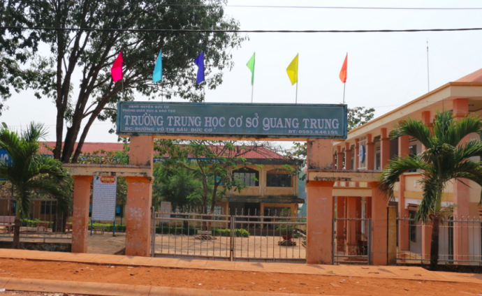 Trường THCS Quang Trung (thị trấn Chư Ty, Đức Cơ, Gia Lai) nơi xảy ra vụ việc Thiếu tá công an dùng súng đánh người