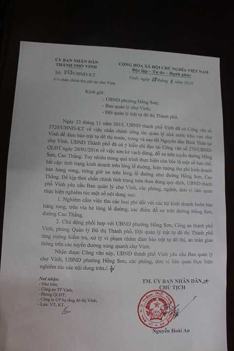 Công văn chỉ đạo dừng việc thu phí dừng, đỗ xe trên đường Cao Thắng