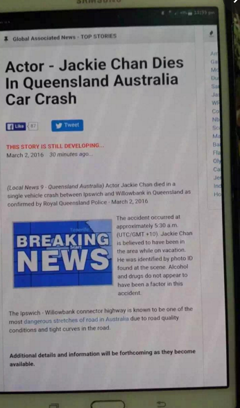 Thông tin Thành Long qua đời được lan truyền nhanh chóng mặt. Thông tin Thành Long qua đời được lan truyền nhanh chóng mặt.