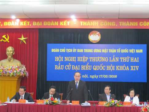 Chủ tịch Ủy ban Trung ương MTTQ VN Nguyễn Thiện Nhân phát biểu tại hội nghị