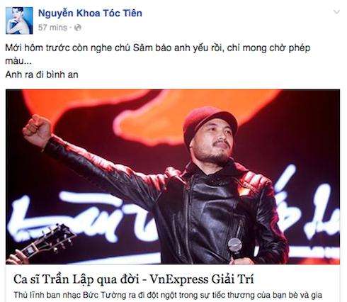 Tóc Tiên mong Trần Lập ra đi bình an.