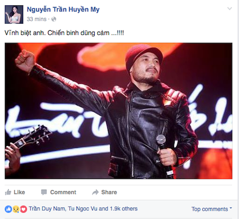 Với Huyền My, nam rocker là một 'chiến binh dũng cảm'.