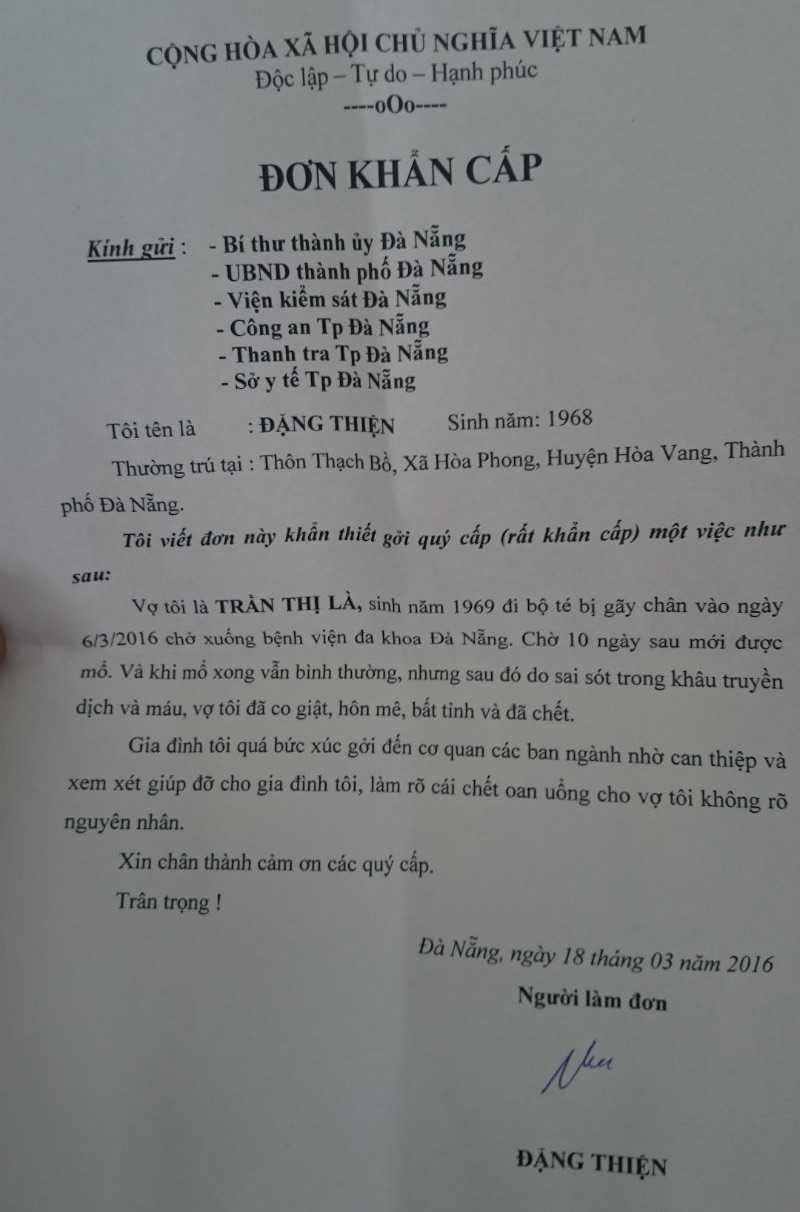 Đơn cầu cứu khẩn cấp của gia đình