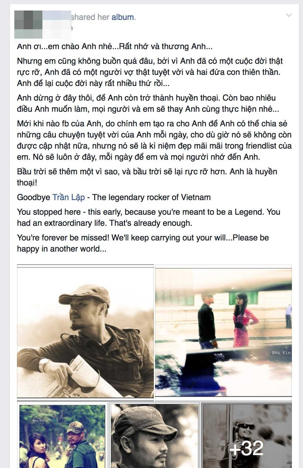 Chị Hà Vũ chia sẻ về Trần Lập (Ảnh chụp màn hình)