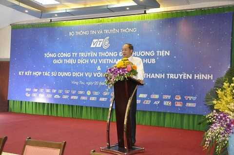 Ông Lưu Vũ Hải - Chủ tịch Hội đồng thành viên Tổng công ty VTC phát biểu tại buổi giới thiệu và ký kết hợp tác sử dụng dịch vụ VMH 