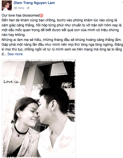 Á hậu Diễm Trang hạnh phúc công bố đã mang thai trên trang cá nhân.