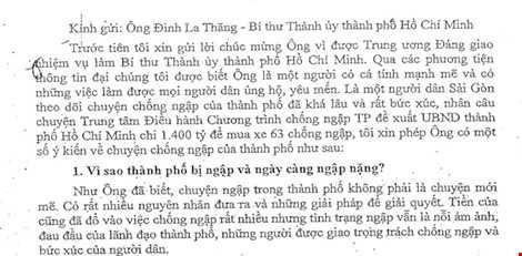 Thư gửi cho Bí thư Đinh La Thăng của ông Long. 