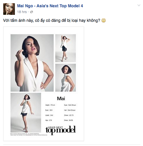 Người quản trị fanpage cho rằng Mai Ngô không xứng đáng bị loại vì những tấm hình khá đẹp.