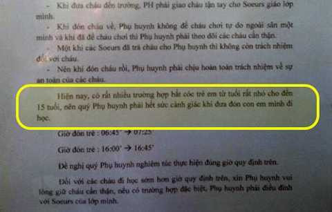 Cảnh báo về nạn “bắt cóc trẻ em” của Trường Mẫu giáo Duy An (G.Gò Vấp). Ảnh: Người lao động Cảnh báo về nạn “bắt cóc trẻ em” của Trường Mẫu giáo Duy An (G.Gò Vấp). Ảnh: Người lao động