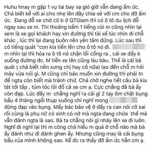 Người phụ nữ mang bầu chia sẻ về vụ việc trên mạng xã hội