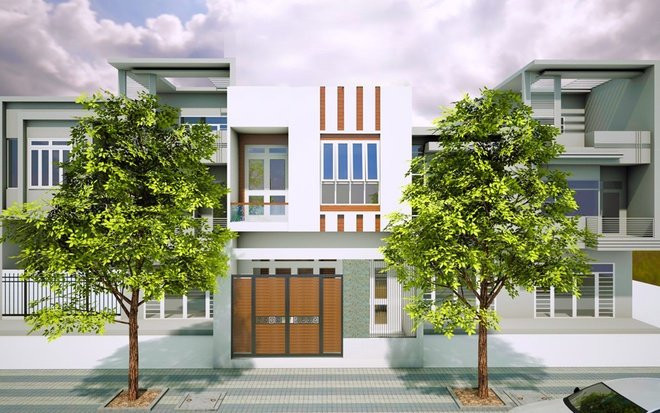 mặt tiền nhà 2 tầng đẹp, hiện đại