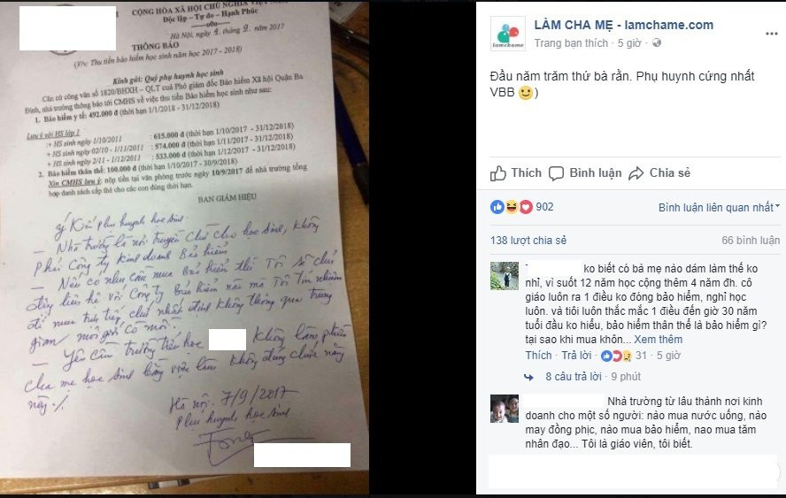 Tranh luận gay gắt xung quanh việc phụ huynh từ chối không đóng 'bảo hiểm ép buộc' cho nhà trường