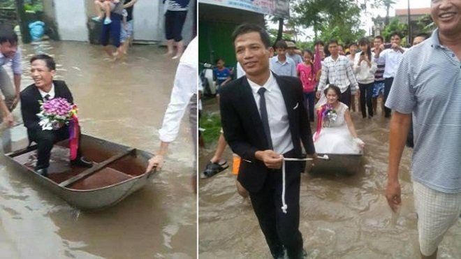 Hài hước với đám cưới phiên bản 'Em gái mưa' ở Nam Định: Chú rể rước dâu bằng...xuồng