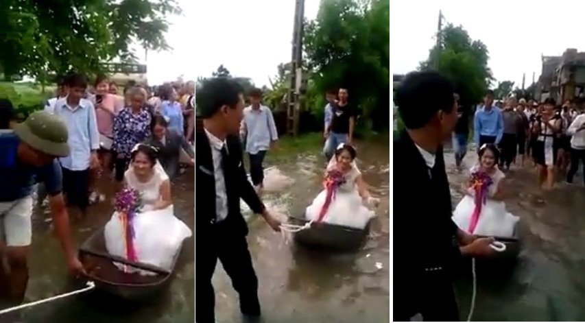Hài hước với đám cưới phiên bản 'Em gái mưa' ở Nam Định: Chú rể rước dâu bằng...xuồng