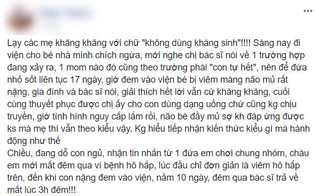 Con chết vì mẹ theo trường phái thuận tự nhiên, quyết không dùng kháng sinh khi ốm