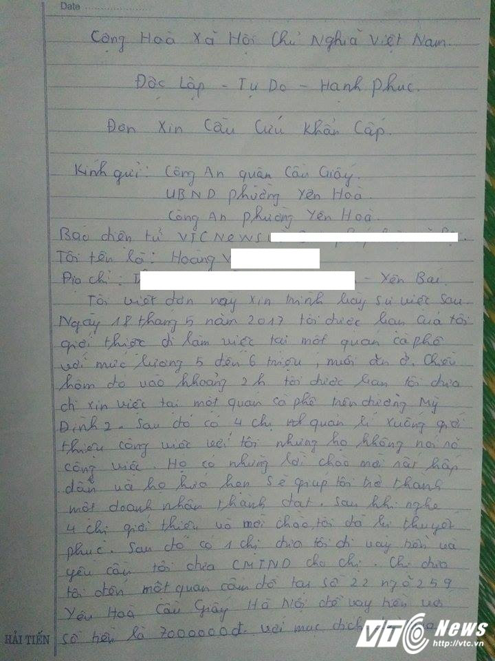 Hinh anh Don cau cuu khan cap cua thanh nien 17 tuoi bi lua vao cong ty da cap ma