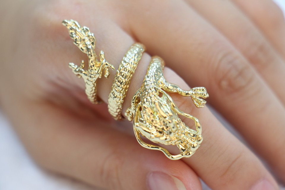 Busana-cina-naga-cincin-Berlapis-emas-cincin-naga-Antik-berlapis-cincin-Grosir-pengiriman-gratis
