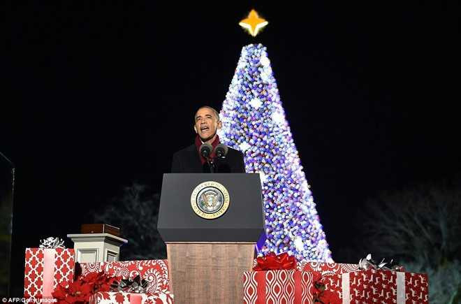 Gia dinh Obama thap sang cay thong Noel mung Giang sinh hinh anh 6