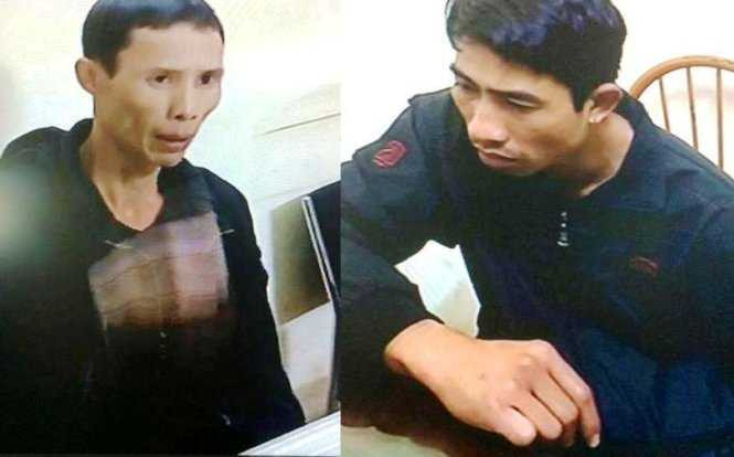 Bị can Cường (bìa trái) và Liên tại cơ quan công an - Ảnh: T.Q.