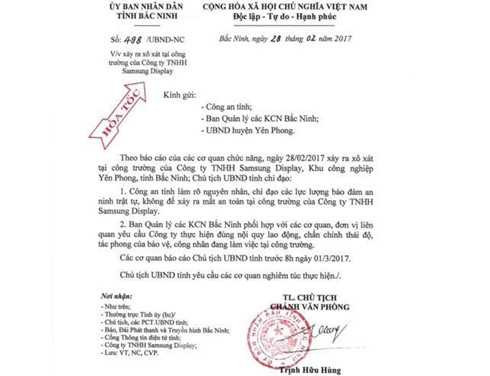 chu tich bac ninh yeu cau lam ro vu xo xat tai cong ty samsung hinh 1