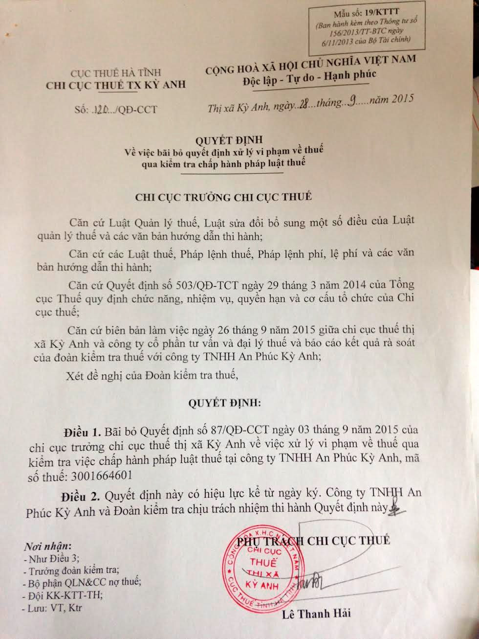 cán bộ thuế vòi tiền, cán bộ thuế nhũng nhiễu, Hà Tĩnh, cán bộ thuế, cục thuế Hà Tĩnh