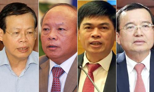 Những người đã từng làm Chủ tịch PVN từ năm 2010 đến nay và đều đã bị kỷ luật, có người bị truy tố. Từ trái sang phải: Ông Phùng Đình Thực, ông Đỗ Văn Hậu, ông Nguyễn Xuân Sơn (bị truy tố, phạt tù), ông Nguyễn Quốc Khánh