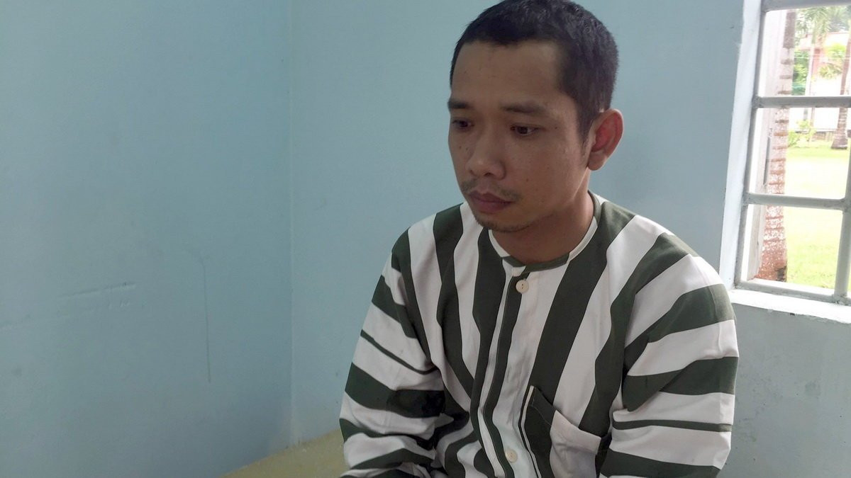 Nghi can Lê Lâm Hưng tại cơ quan công an - Ảnh: C.A.