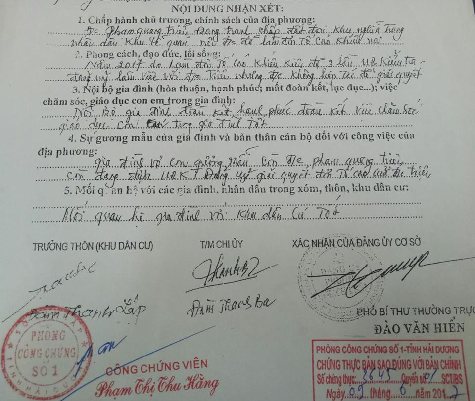 bút phê lý lịch, Hải Dương, lý lịch, lý lịch đảng viên