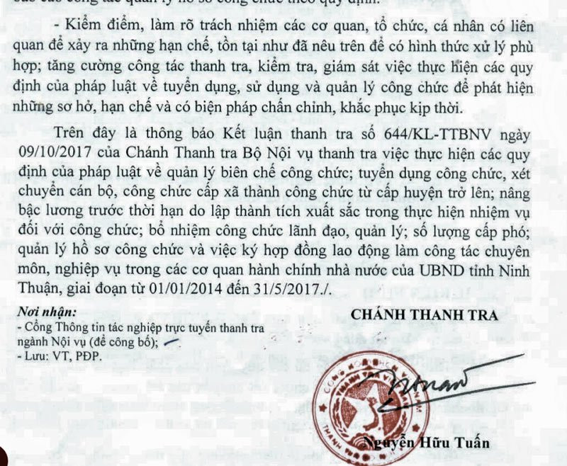 lãnh đạo,quản lý,bổ nhiệm lãnh đạo,Thanh tra Bộ Nội vụ,Ninh Thuận