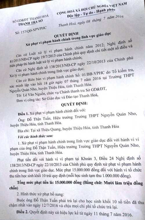 hieu truong thu tien trai quy dinh