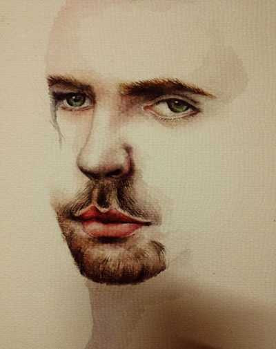 Chân dung ca sĩ Hozier do Thu Linh vẽ. Ảnh: NVCC