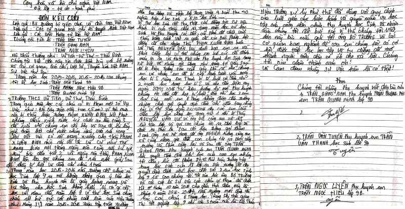 Đơn kêu cứu của 3 phụ huynh gửi Bộ Giáo dục và Đào tạo gây xôn xao dư luận