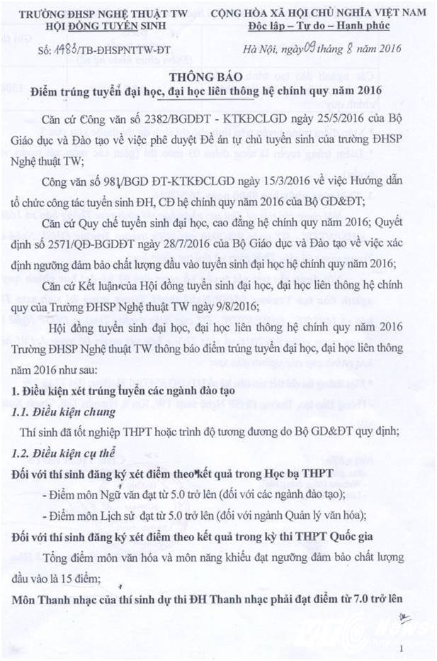 dai hoc su pham nghe thuat trung uong